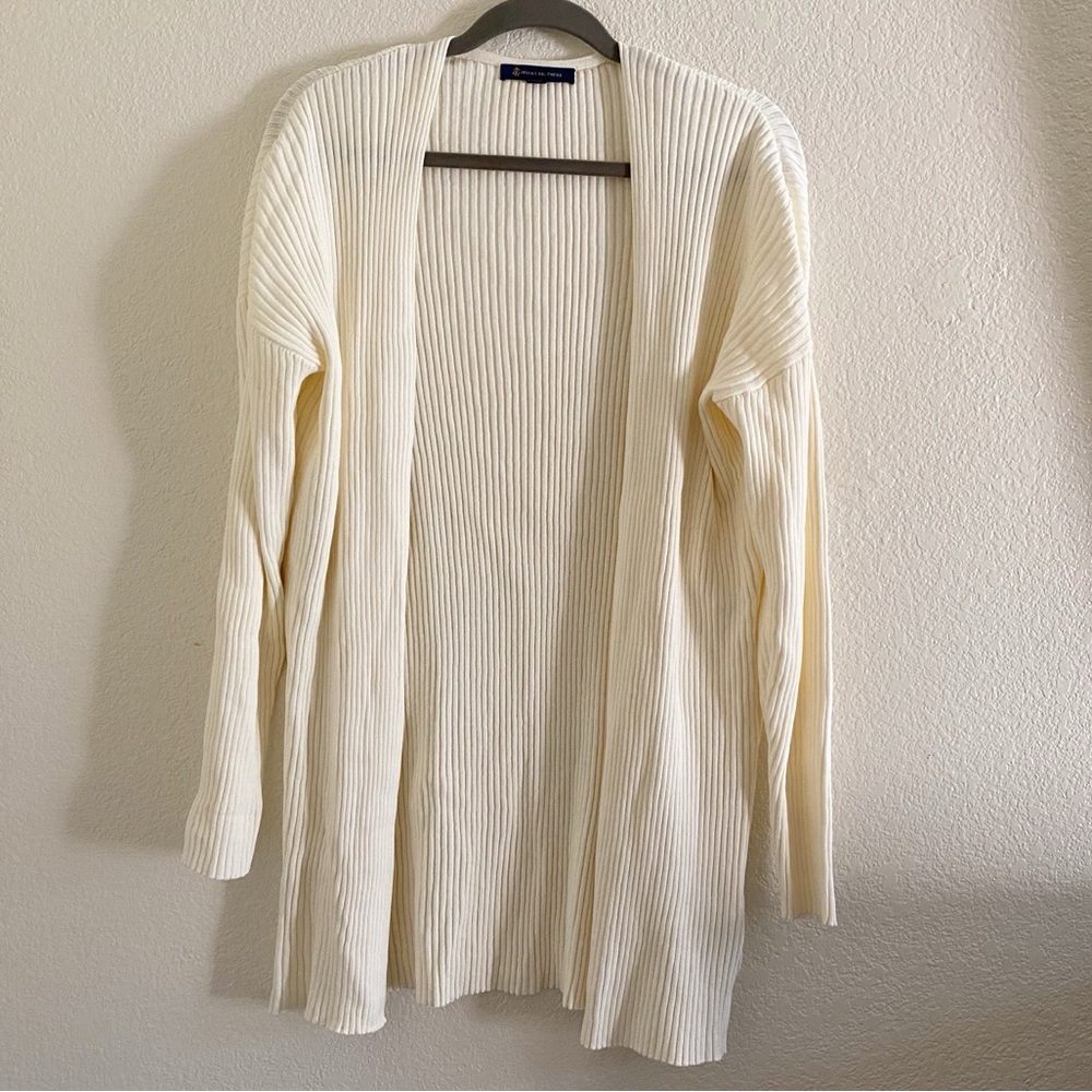 Brooks Brothers Rib Knit Open Front Cardigan Cotton Linen Cream